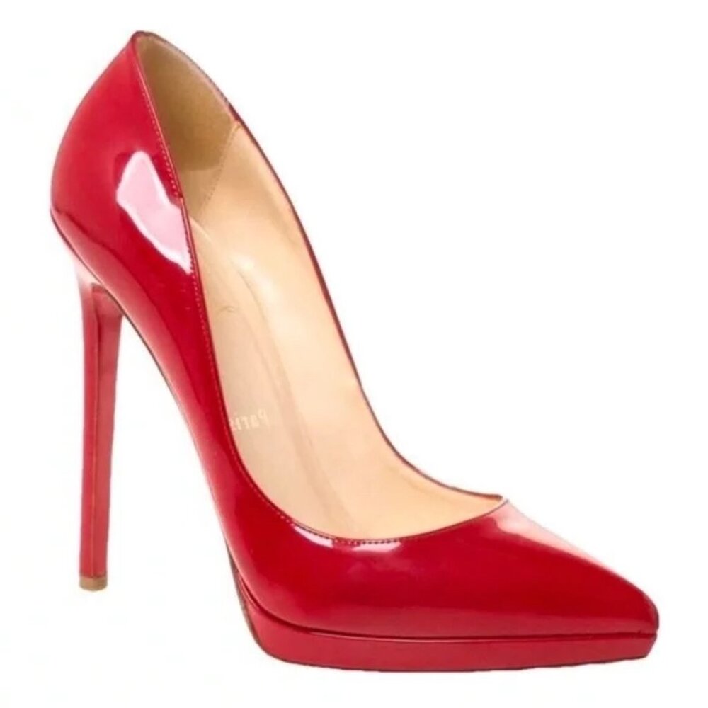 Christian Louboutin Red Glossy Heels Leather Stiletto Pigalle Plato